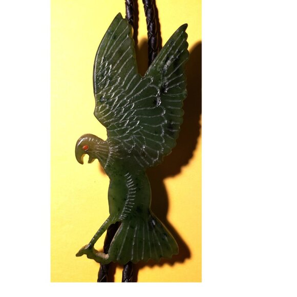 Eagle Bolo Tie Vintage 1950 Signed BENNETT PAT. PEND. C-31 Green - Picture 3 of 7
